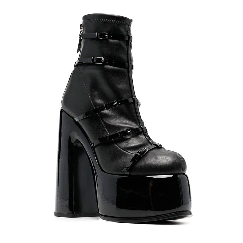 Women's Shoes New Fashion Autumn Winter Chunky High Heel Black Wine Red Buckle Dress Party Female Ankle Boots 35-43