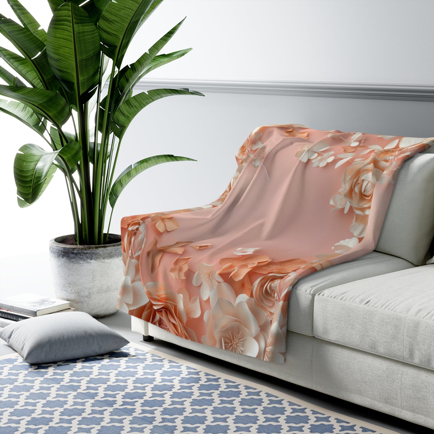 Blush Rose Floral Sherpa Blanket Peach Vintage Flower Pattern