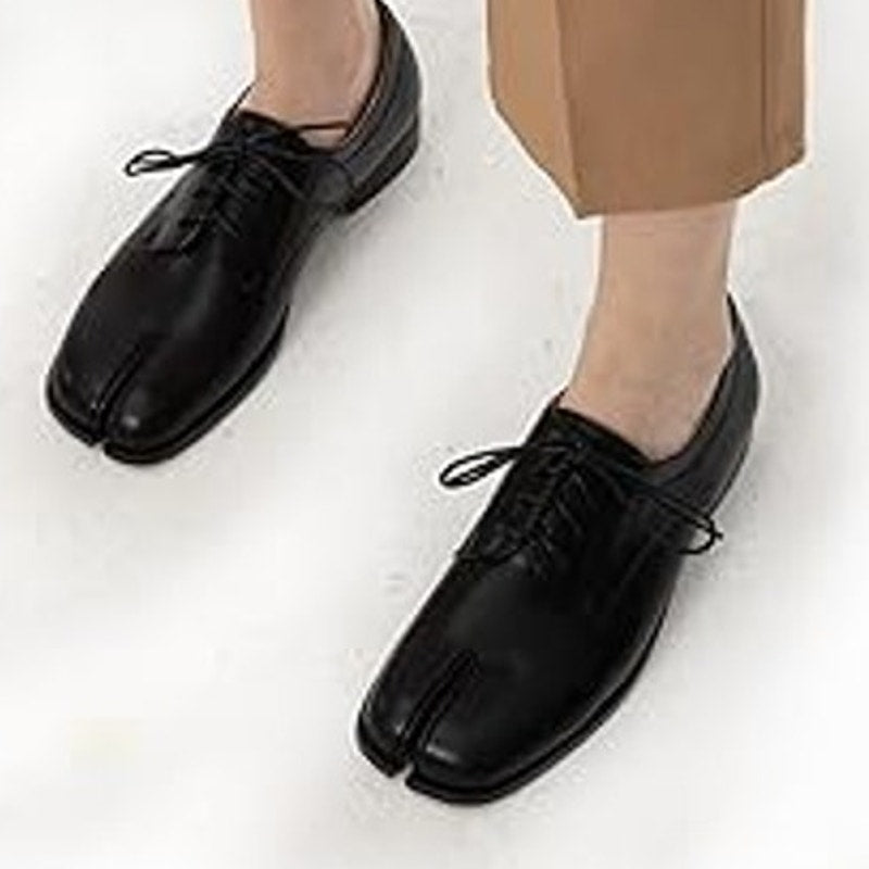 Cuctos Womens Size 12 Black Faux Leather Lace Up 1" Heel Split Toe Oxford Shoes