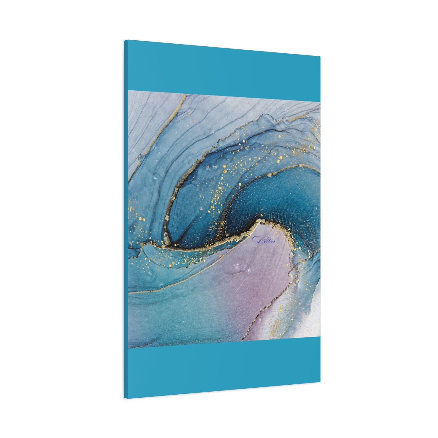 Canvas Wall Art, Abstract Ocean Wave, Modern Decor, Home Office, Gift for Her, Blue Gold Artwork, Living Room Wall Decor