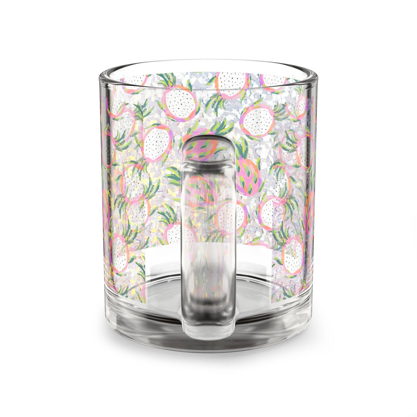 Exotic Fruit Pattern Glass Mug 10oz Clear Coffee Tea Cup