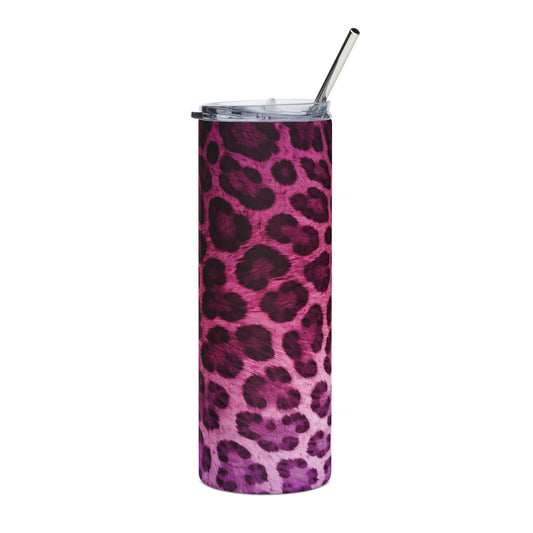 20oz Stainless Steel Tumbler — Pink Ombre Leopard Print Insulated Travel Cup