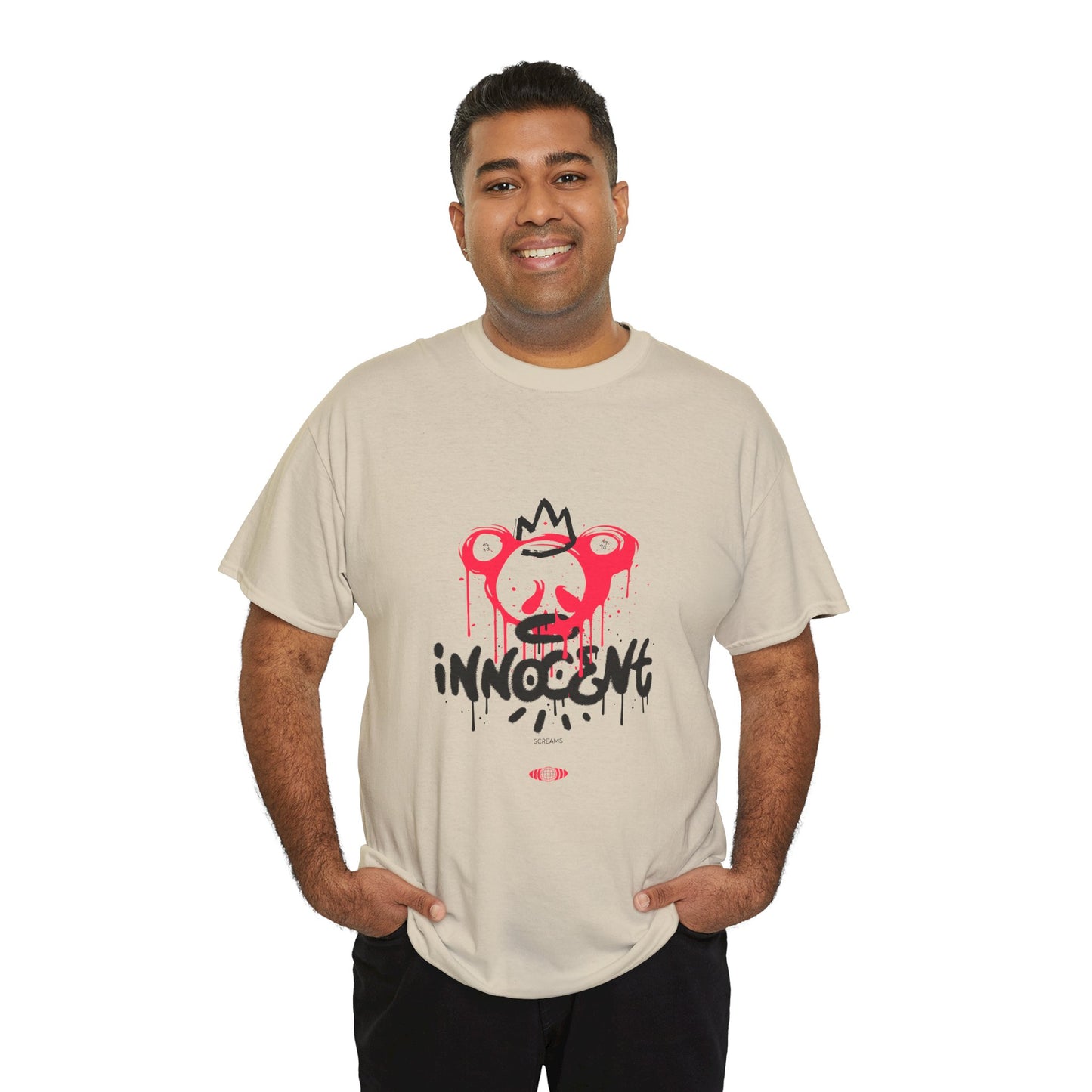 Edgy Graphic Tee: 'Innocent' Design, Urban Fashion, Streetwear, Unisex Cotton T-Shirt, Music Festivals, Casual Wear