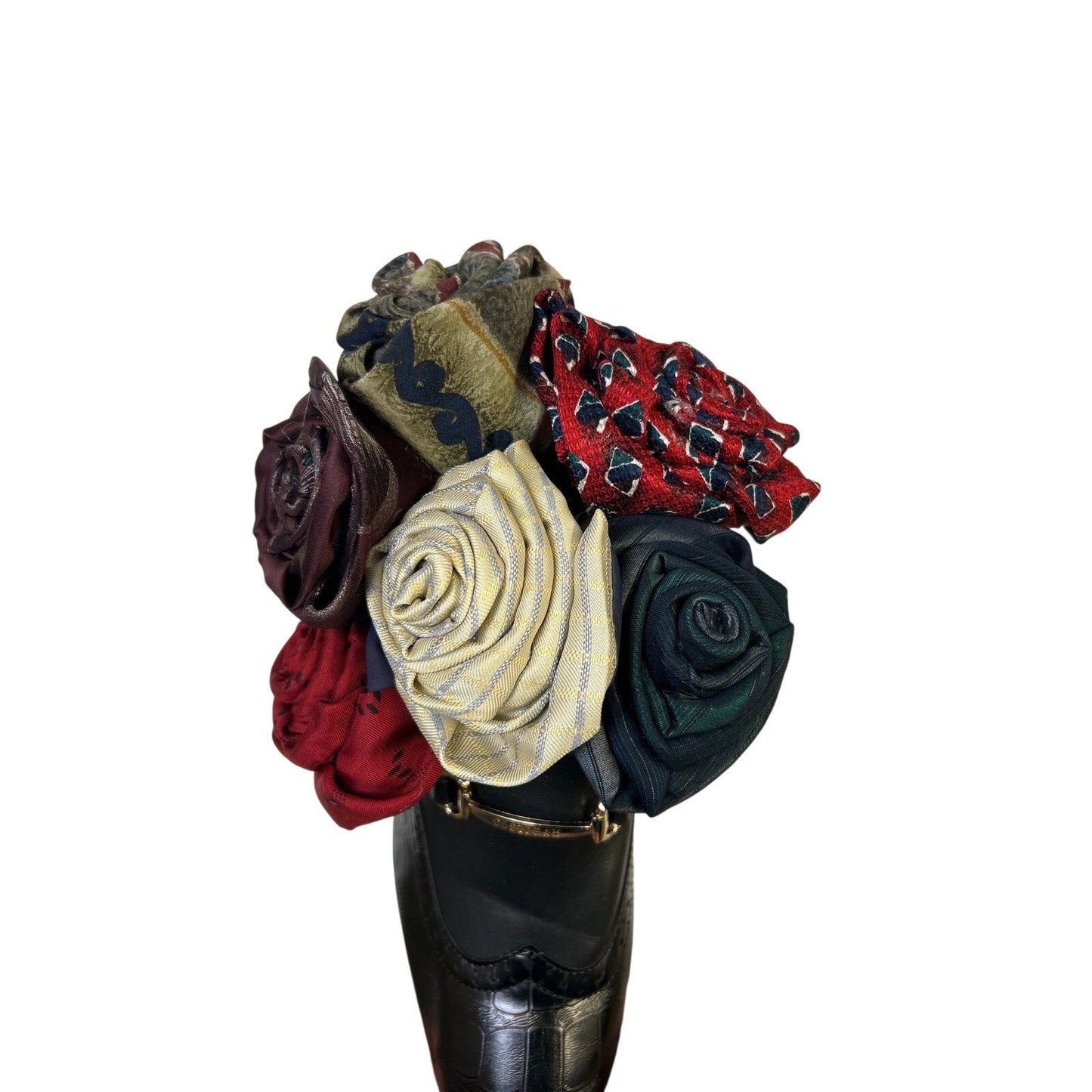 Handmade Upcycled Valentine Tie Rose Mens Loafer Flower Table Decor Wall Hanging