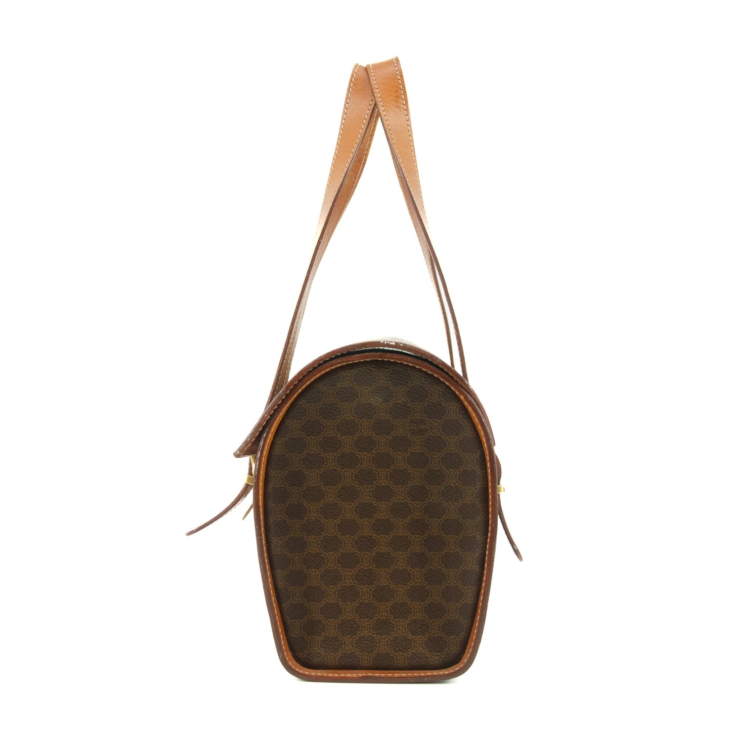 Celine Macadam Triomphe Brown Leather Boston Bag  #5367