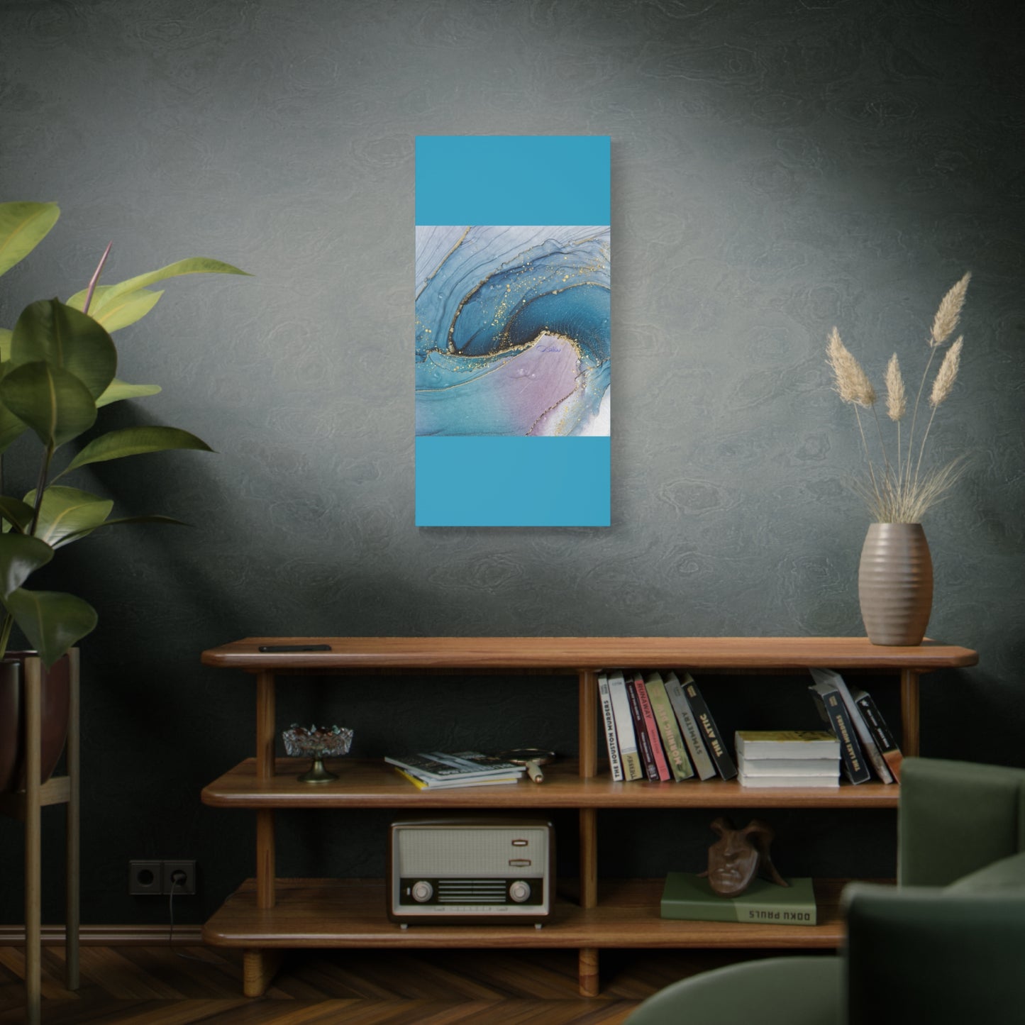 Canvas Wall Art, Abstract Ocean Wave, Modern Decor, Home Office, Gift for Her, Blue Gold Artwork, Living Room Wall Decor