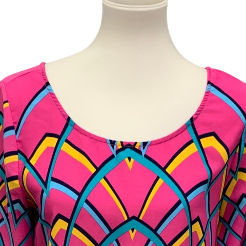 Pink Owl Womens Medium 100% Polyester Art Deco Pattern Blouson Sleeve Blouse