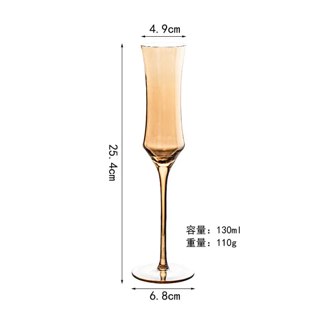 1pcs Nordic Golden Unleaded Crystal Wine Glass Luxury Amber Handmade Champagne Glasses Cocktail Goblet Set Bar Family Drinkware