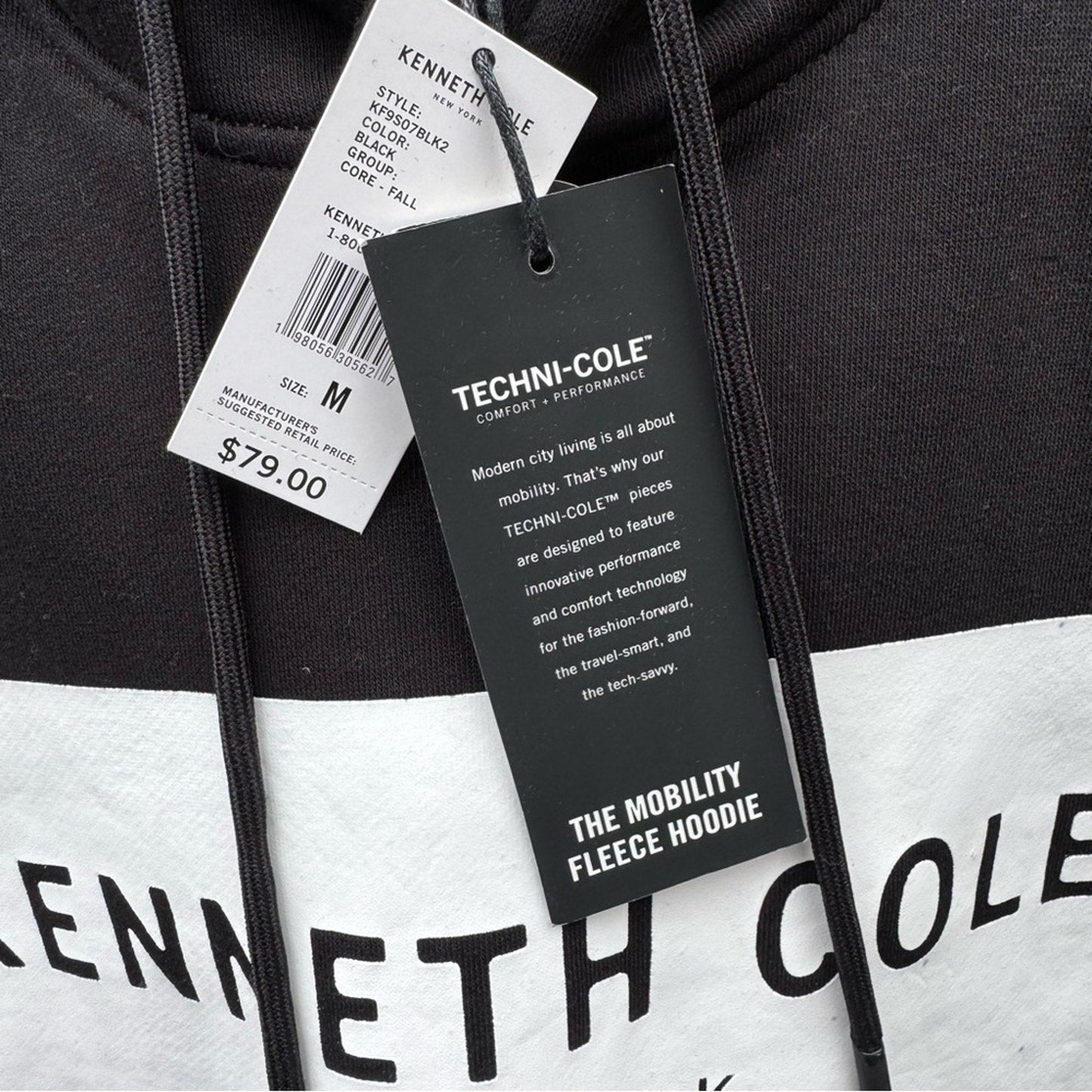 NWT New Kenneth Cole Mens Large Black Mobility Fleece Hoodie Hooded Sweatshirt