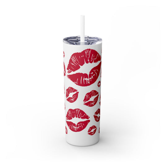 Red Lips Kiss Mark Skinny Tumbler, 20oz | Kiss Print Drinkware | Cute Gift for Her | Travel Mug | Valentine's Day, Wedding Favor
