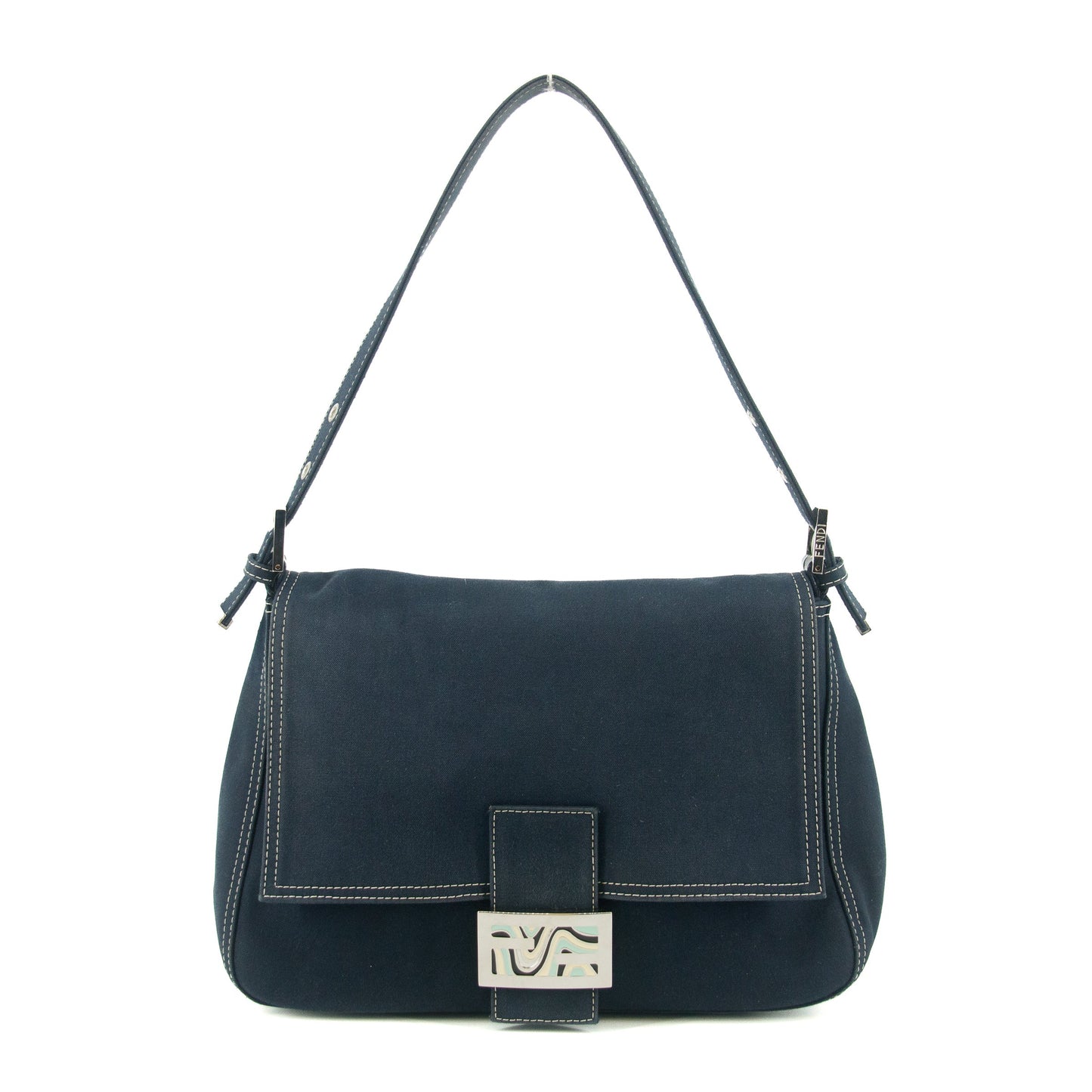 Fendi Mamma Baguette Denim Black Shoulder Bag  #5426