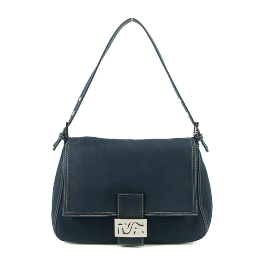 Fendi Mamma Baguette Denim Black Shoulder Bag  #5426