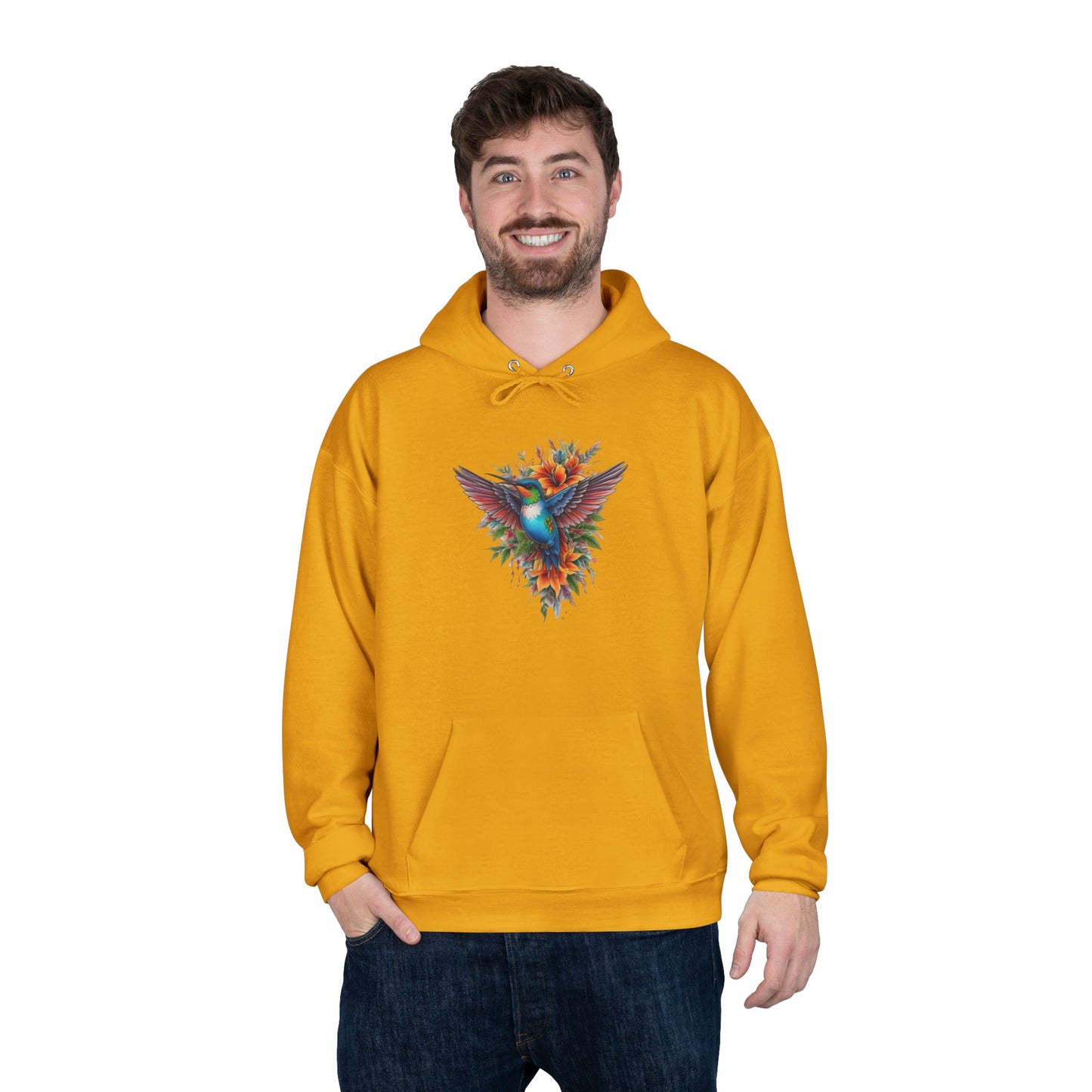 Vibrant Hummingbird Hoodie, Eco-Friendly Pullover, Perfect Gift for Nature Lovers, Spring Fashion, Unique Floral Design