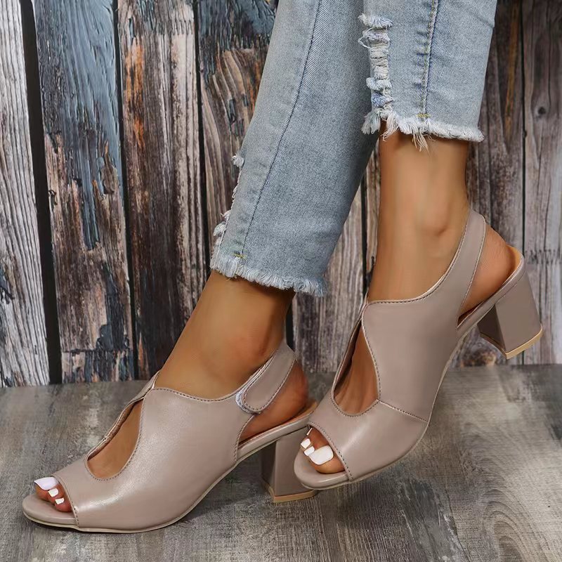 Chunky High Heels Fish Mouth Summer New Large Size High Heel Hollow Fashion Sandals