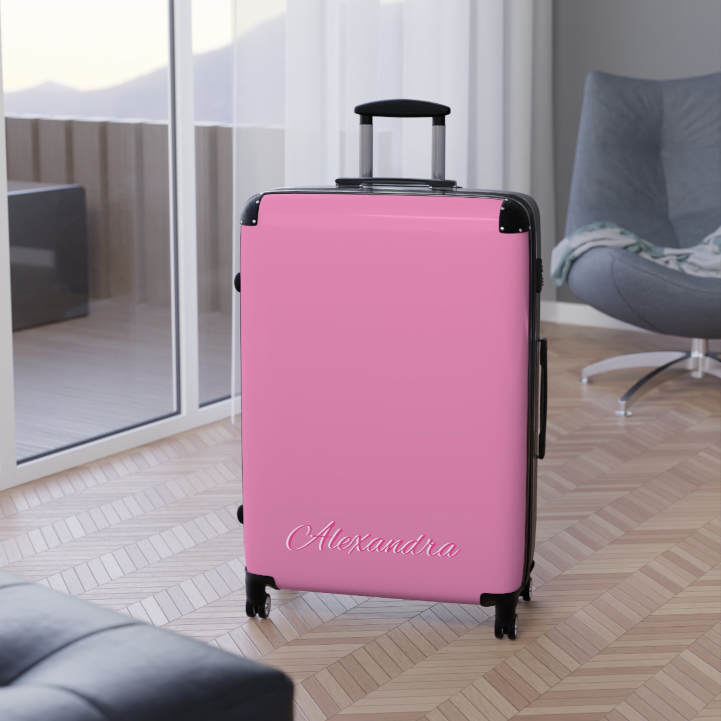 Personalized Name Solid Pink Suitcase, Carry-On Luggage, Hard Shell Spinner
