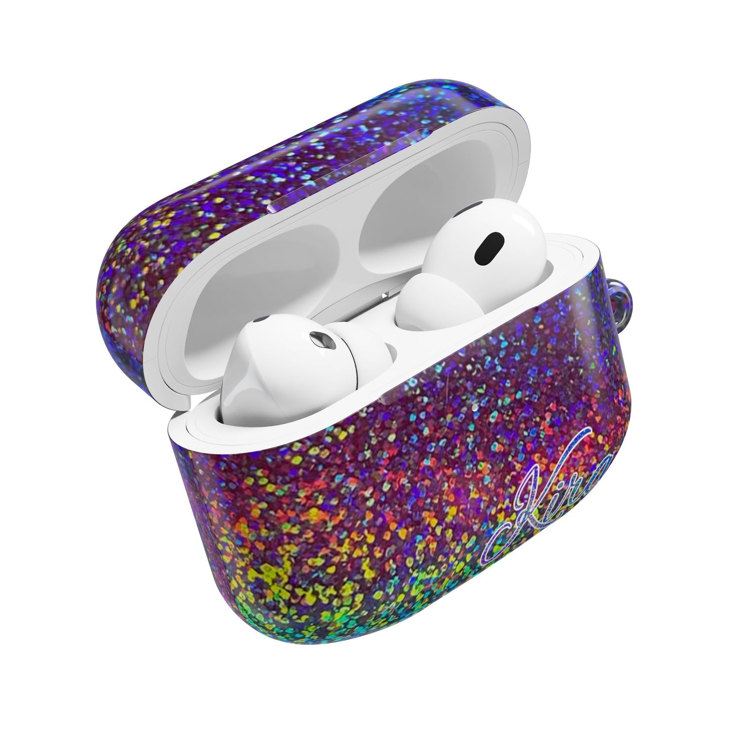 Holographic Rainbow Glitter Print Earbud Case - Personalized Name Option