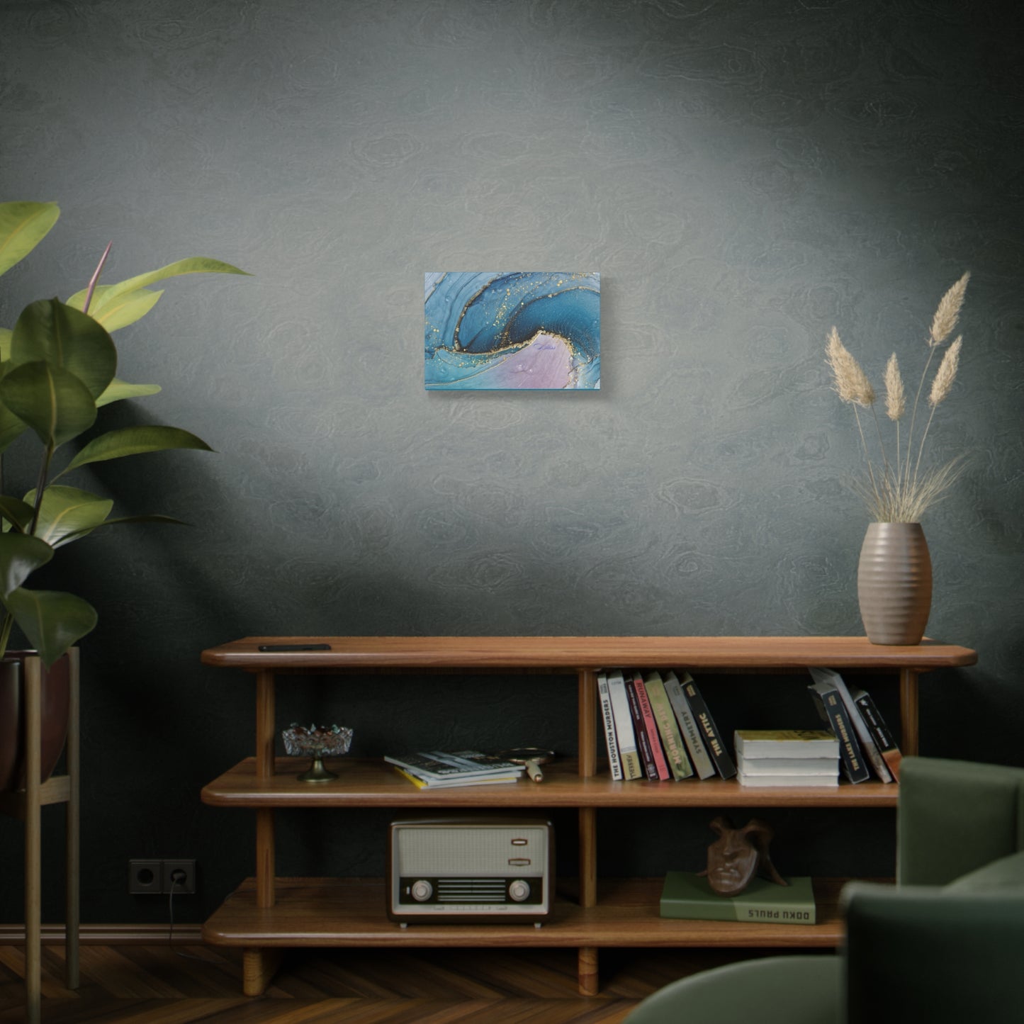 Canvas Wall Art, Abstract Ocean Wave, Modern Decor, Home Office, Gift for Her, Blue Gold Artwork, Living Room Wall Decor