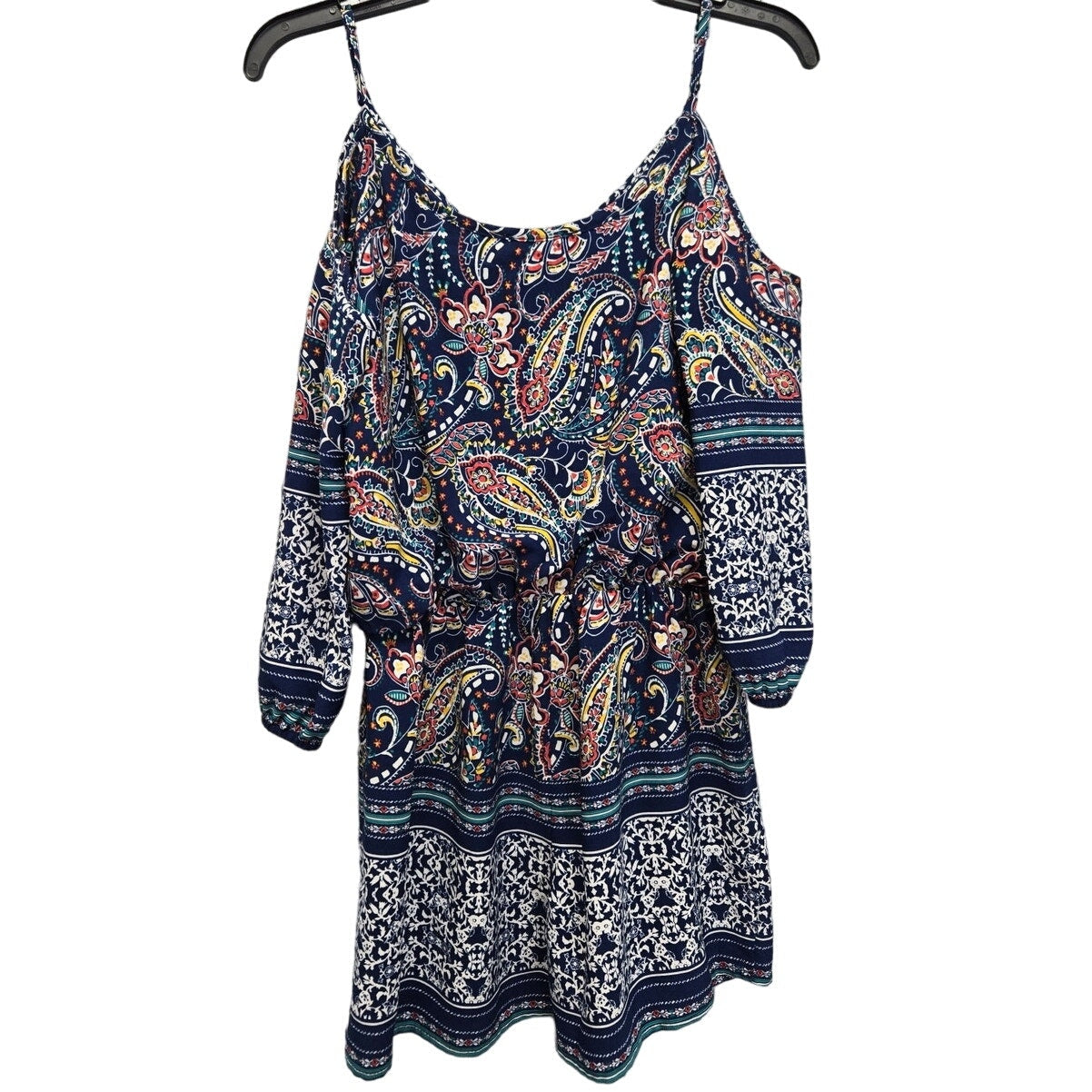 City Triangles Womens Small Cold Shoulder Floral Paisley Gathered Waist Romper