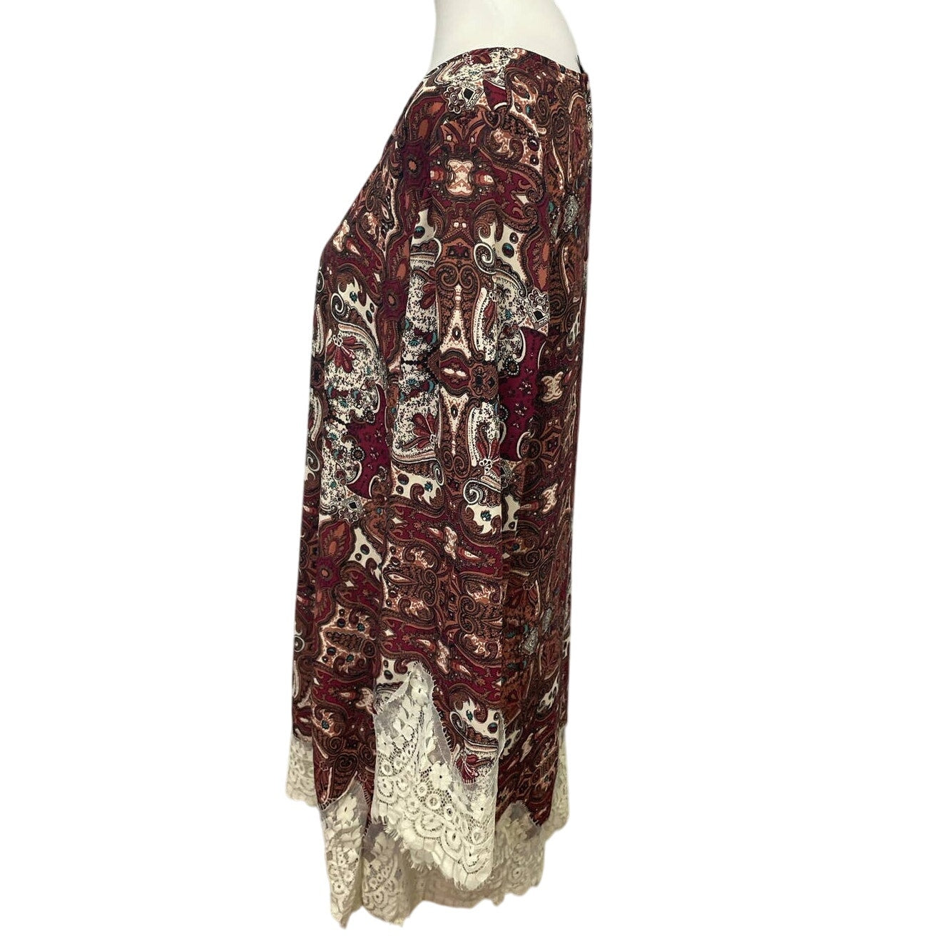 Blu Pepper Womens Large Long Sleeve Paisley Print Lacy Polyester Blend Dress