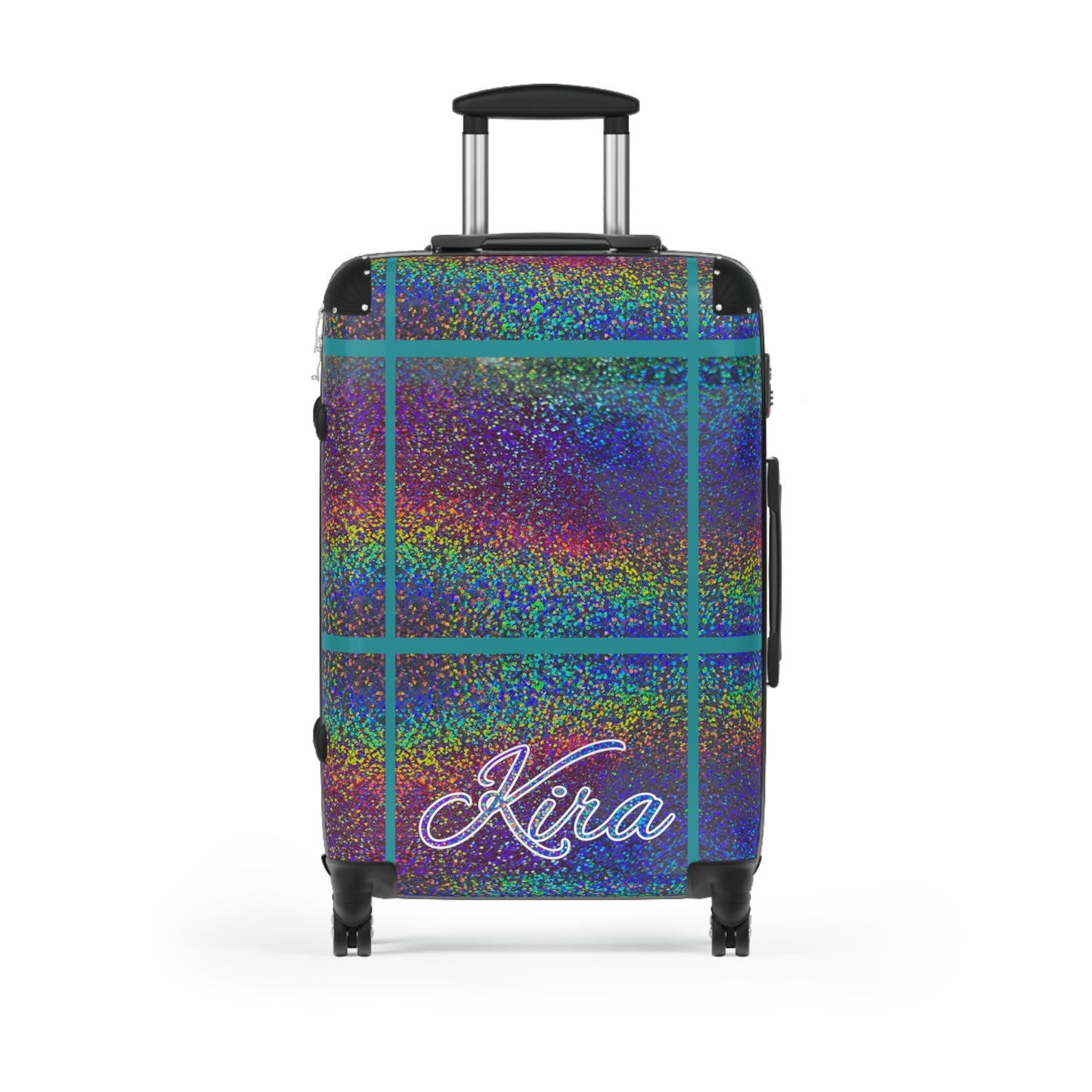 Personalized Name Holographic Glitch Pattern Print Suitcase Colorful Travel Luggage: WARNING - May Cause Uncontrollable Compliments