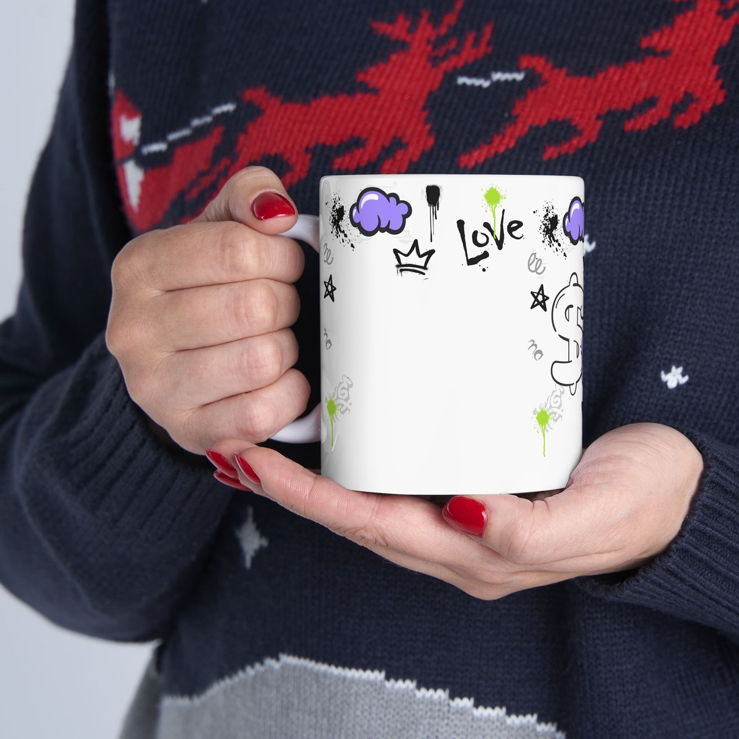 Trendy LOVE Graffiti Ceramic Mug, Unique Gift for Teens, Street Art Coffee Cup, Fun Drinkware for Birthdays, Cool Personalized Cup