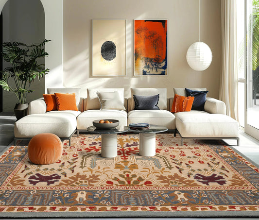Multi Sizes Beige Handmade 100% Wool Arts & Craft Transitional Oriental Area Rug-0