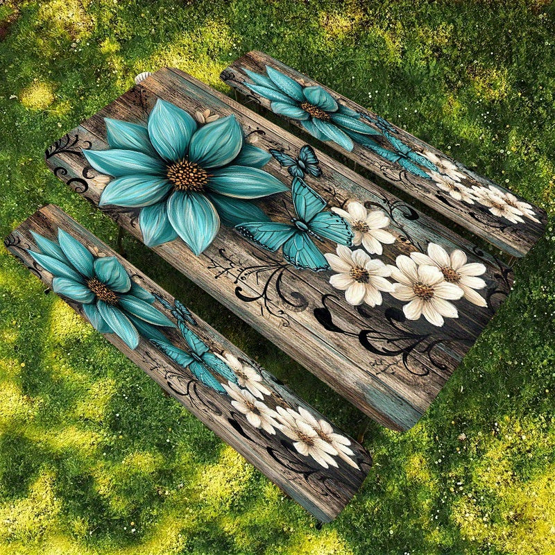 3pcs Striped Polyester Elastic Picnic Table Cover Set-1