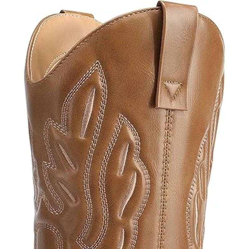 Dream Pairs Womens 10 Brown Faux Leather 2" Heel Western Pull On Cowboy Boots