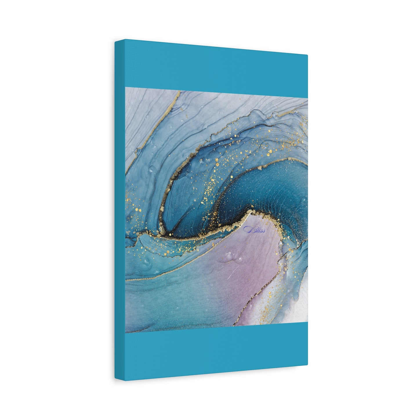 Canvas Wall Art, Abstract Ocean Wave, Modern Decor, Home Office, Gift for Her, Blue Gold Artwork, Living Room Wall Decor