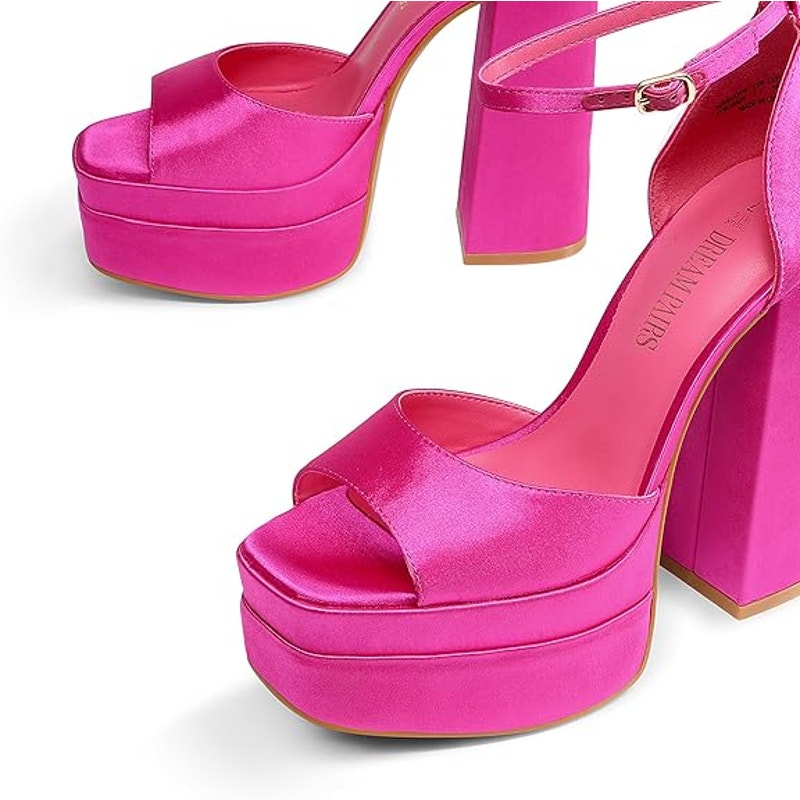 Dream Pairs Womens Size 6.5 Hot Pink 5.5" Platform Chunky Heel Open Toe Shoes