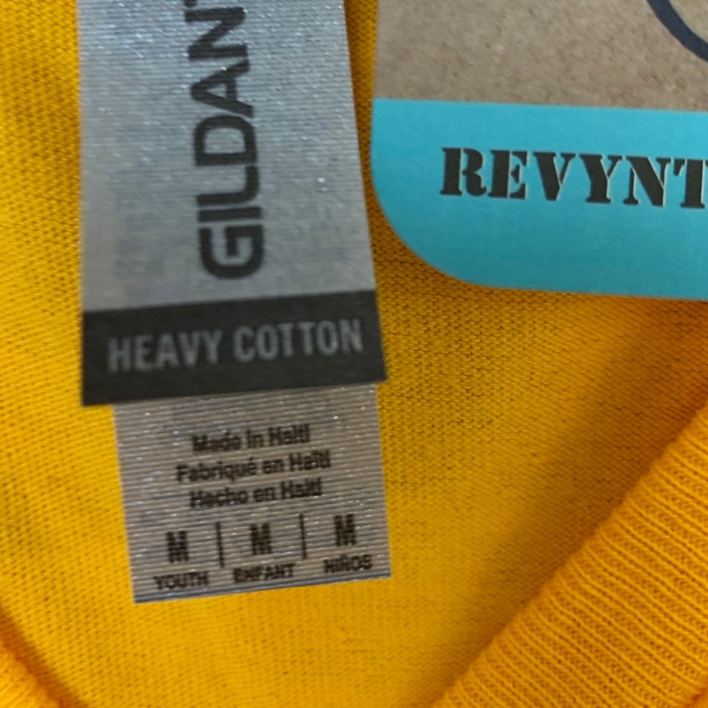 New Hand Printed Youth Medium Yellow Save Planet Earth Crew Neck Tee Shirt