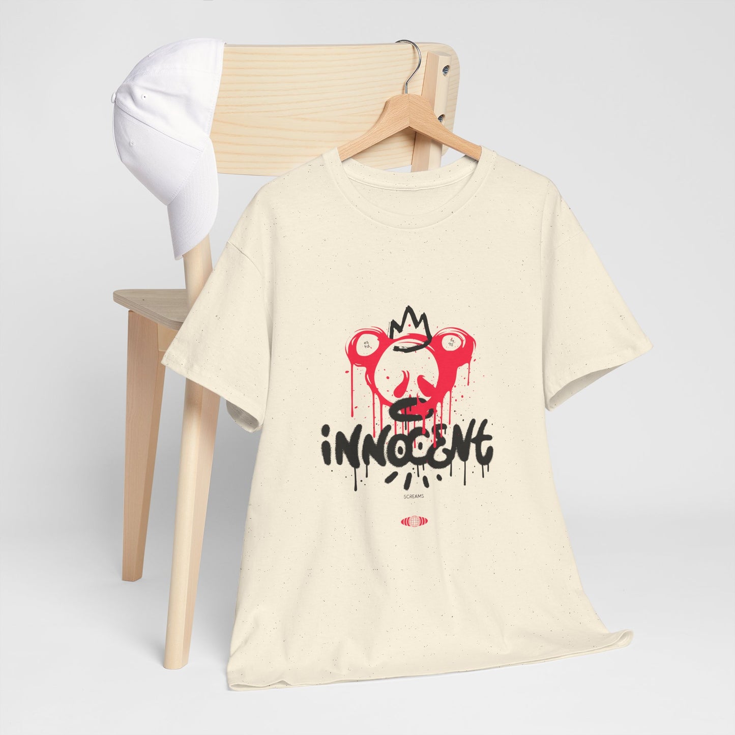 Edgy Graphic Tee: 'Innocent' Design, Urban Fashion, Streetwear, Unisex Cotton T-Shirt, Music Festivals, Casual Wear