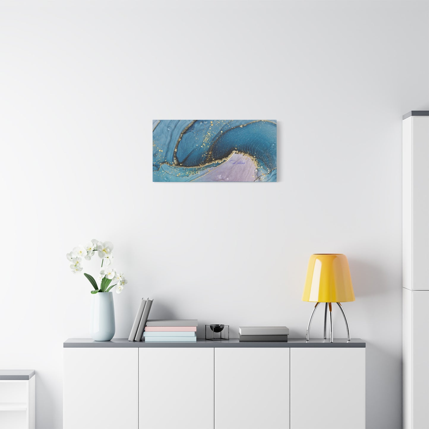 Canvas Wall Art, Abstract Ocean Wave, Modern Decor, Home Office, Gift for Her, Blue Gold Artwork, Living Room Wall Decor