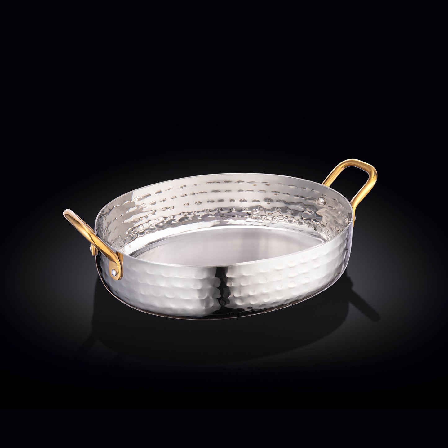 OVAL FRY PAN WITH 2 SIDE GOLD HANDLES 7" X 5.5" X 1.75" | 18 X 14 X 4.5 CM-0