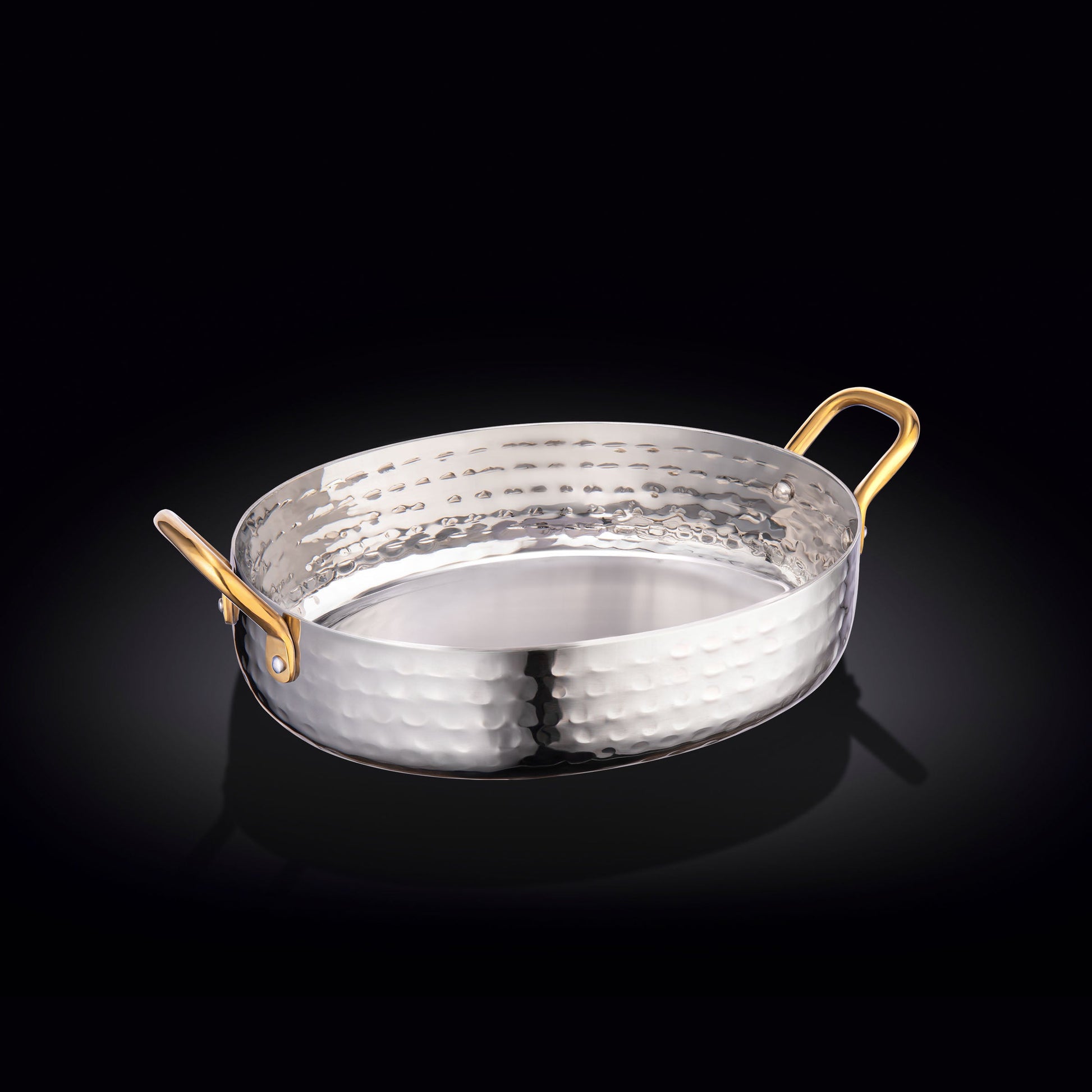 OVAL FRY PAN WITH 2 SIDE GOLD HANDLES 7" X 5.5" X 1.75" | 18 X 14 X 4.5 CM-0