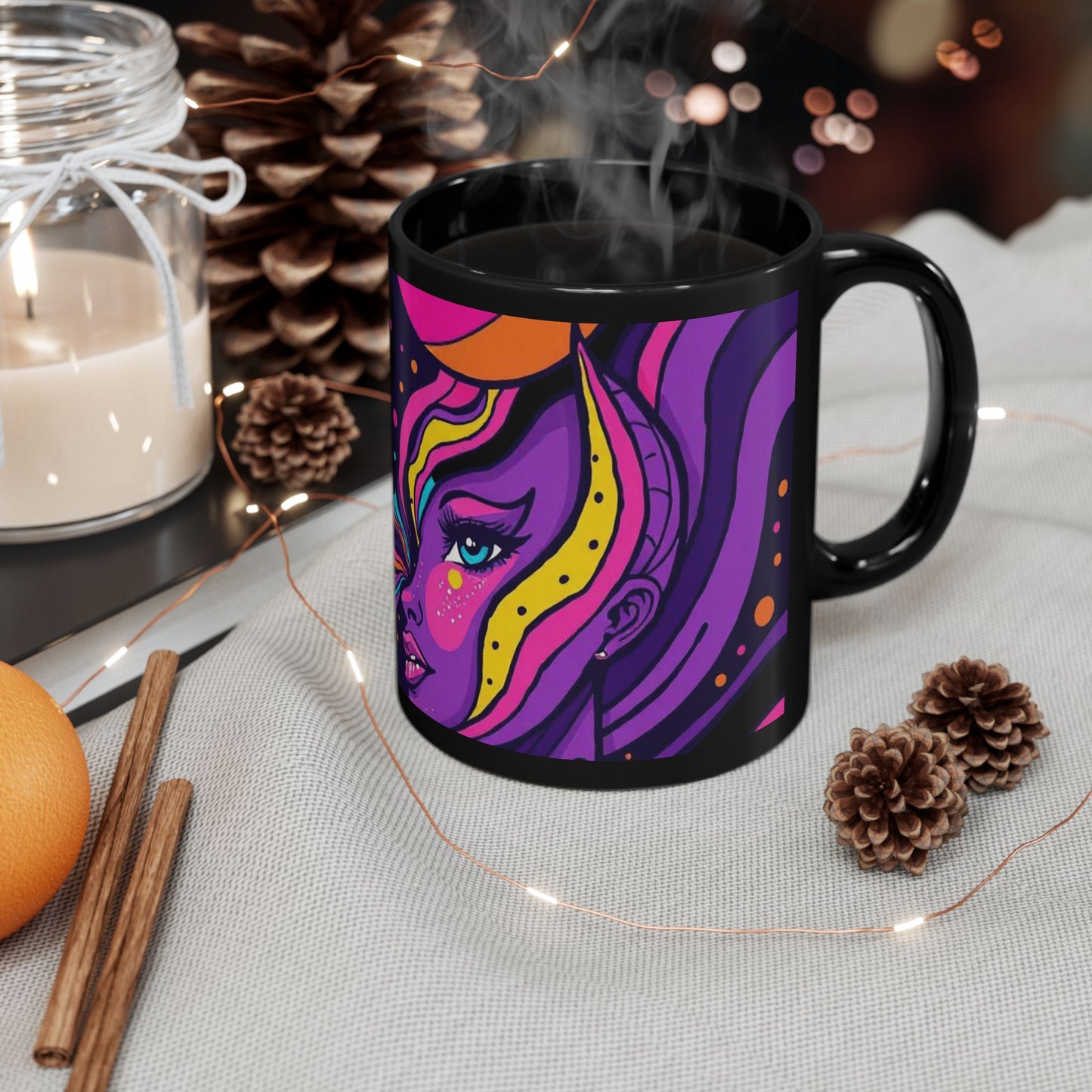 Cosmic Woman of the Night Bold Artistic Black Mug with Colorful Woman Illustration, Gift for Coffee Lovers, Perfect for Birthdays or Celebrations, Unique [...]