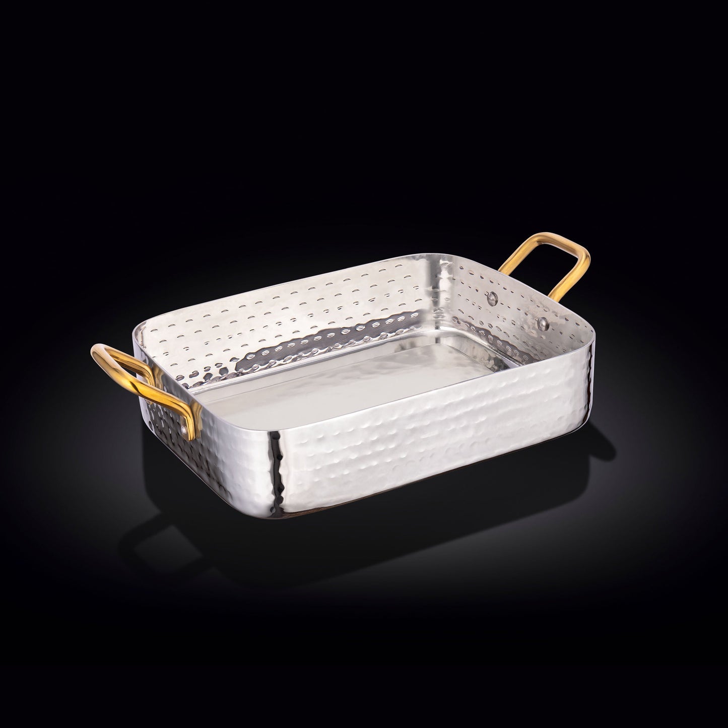 RECTANGULAR FRY PAN WITH 2 SIDE GOLD HANDLES 7" X 5.5" X 1.75" | 18 X 14 X 4.5 CM-0