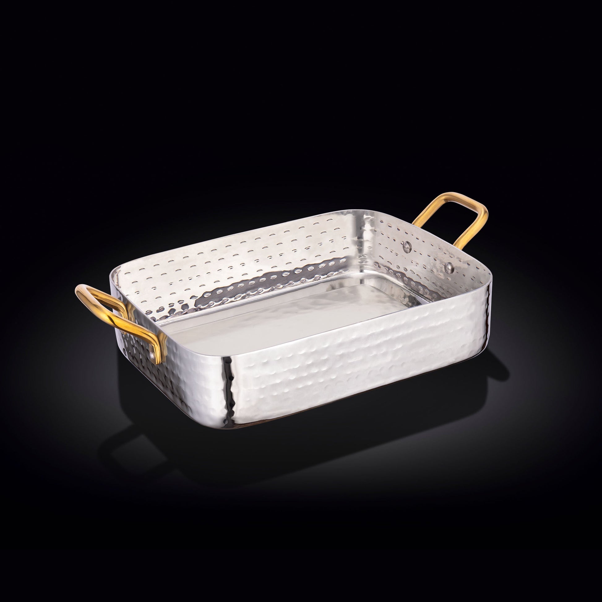 RECTANGULAR FRY PAN WITH 2 SIDE GOLD HANDLES 7" X 5.5" X 1.75" | 18 X 14 X 4.5 CM-0