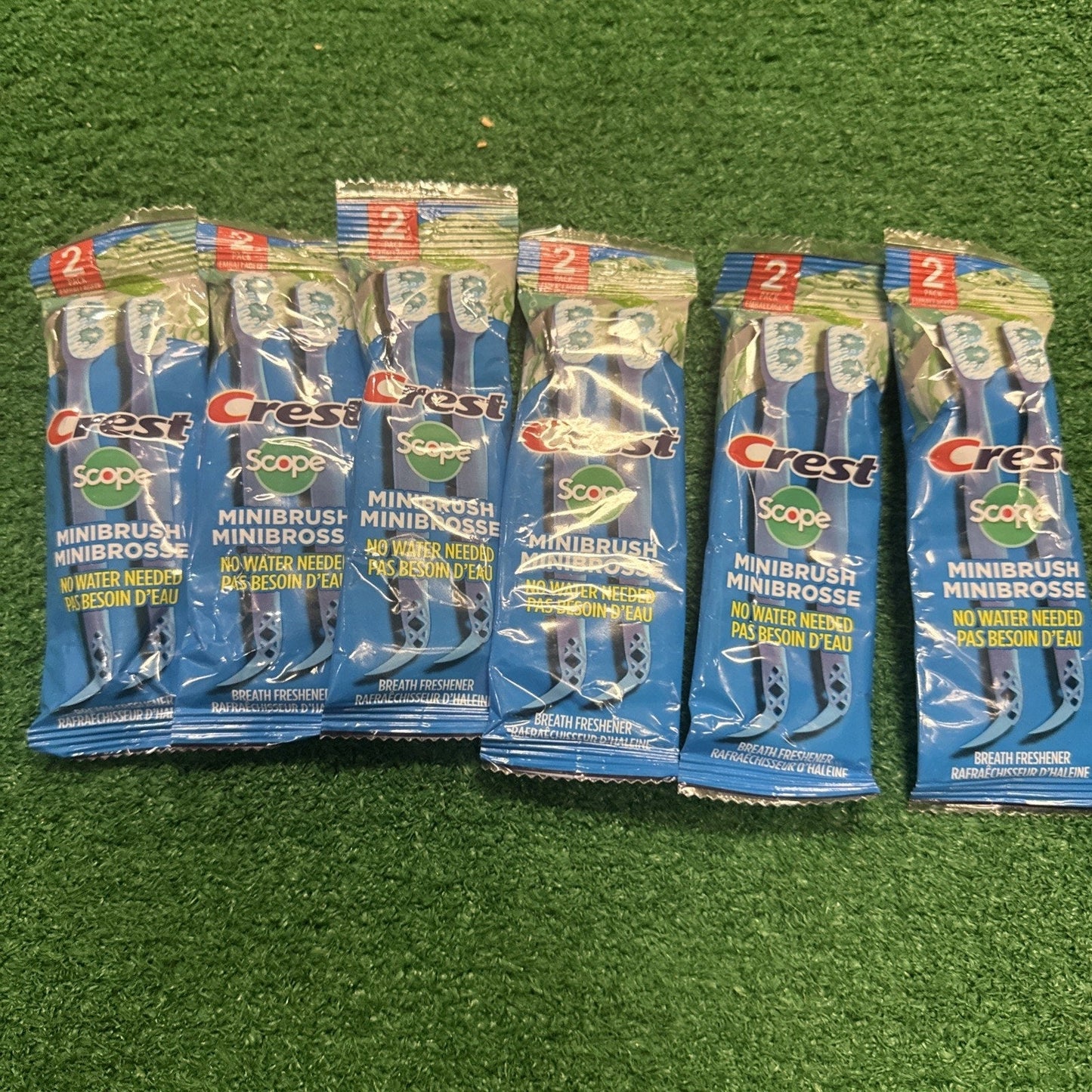 6 x 2-pk Crest Scope Waterless Disposable Toothbrush W/ Toothpaste & Pick Travel