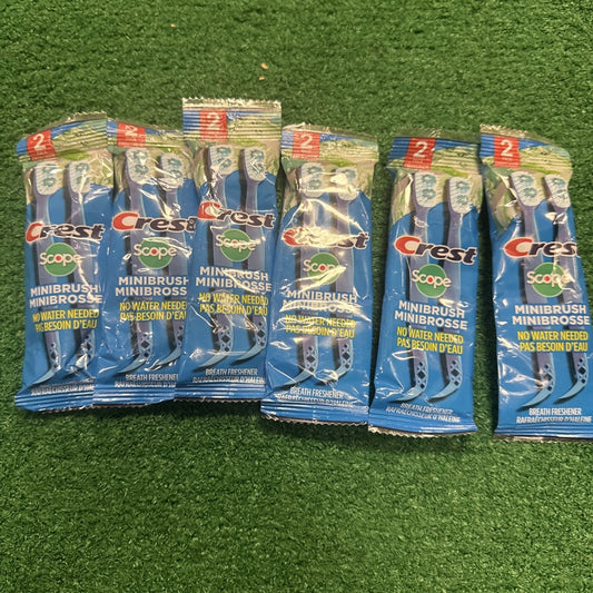 6 x 2-pk Crest Scope Waterless Disposable Toothbrush W/ Toothpaste & Pick Travel