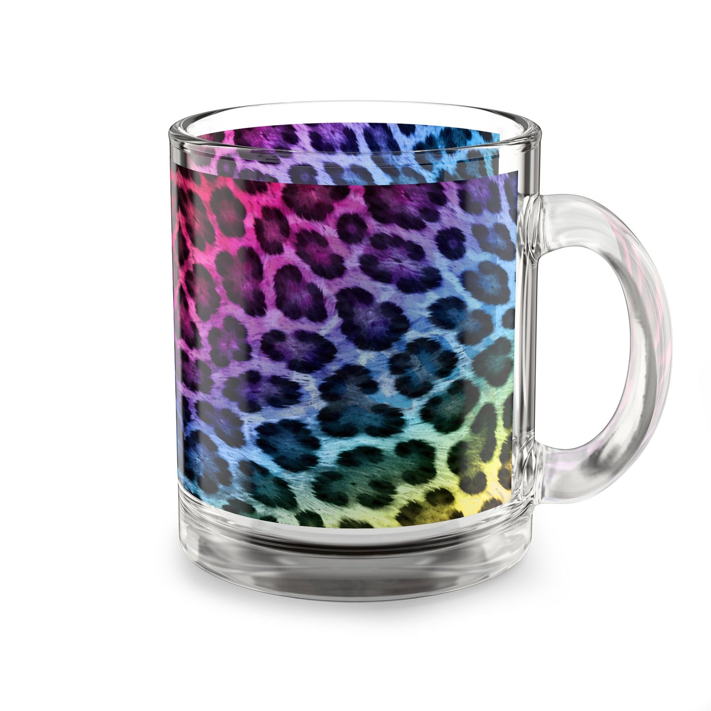 Rainbow Leopard Print Glass Mug Colorful Animal Pattern, 10oz