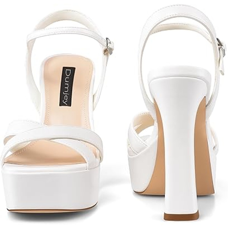 Dumjey Womens Size 7.5 White Open Toe 5" Block Heel Platform Sandal Shoes