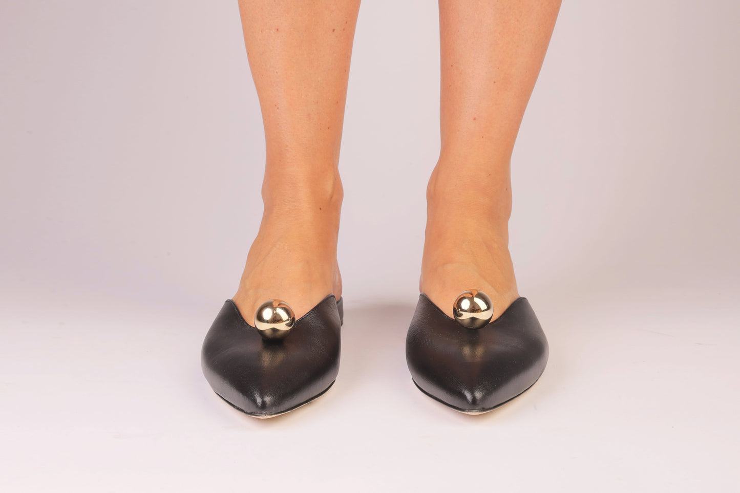 AURORA SLIDE – Black Nappa Slipper with Sculptural Sphere Detail