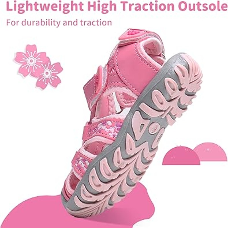 Apakowa Little Girls Size 7 Pink Butterfly Closed Toe Sport Beach Sandals