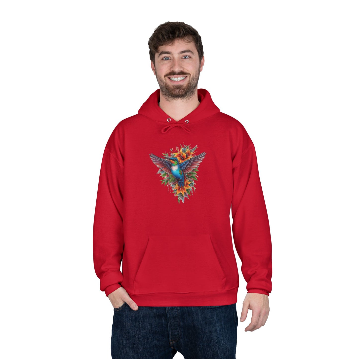 Vibrant Hummingbird Hoodie, Eco-Friendly Pullover, Perfect Gift for Nature Lovers, Spring Fashion, Unique Floral Design