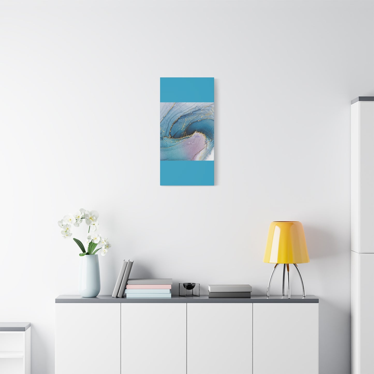 Canvas Wall Art, Abstract Ocean Wave, Modern Decor, Home Office, Gift for Her, Blue Gold Artwork, Living Room Wall Decor