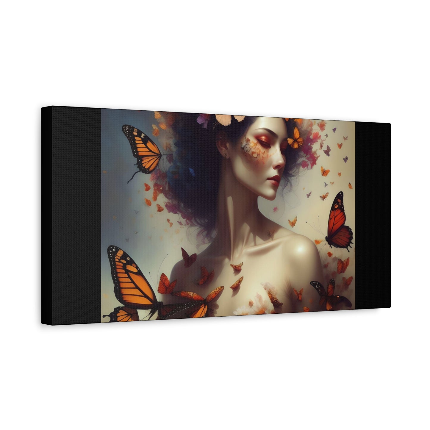 Canvas Wall Art - Butterfly Woman Print, Floral Home Decor, Unique Gift for Nature Lovers, Birthday Decoration, Whimsical Art