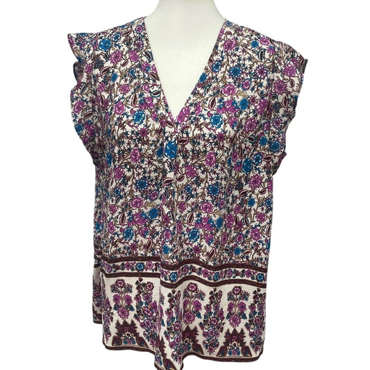 Dalia Womens XL Sleeveless V-Neck Floral Polyester Blend Vines Tank Top Blouse