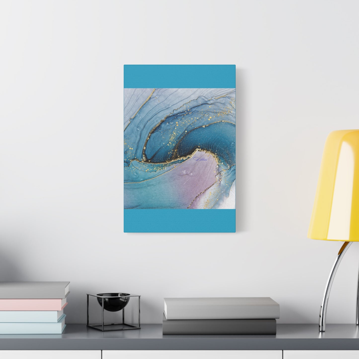 Canvas Wall Art, Abstract Ocean Wave, Modern Decor, Home Office, Gift for Her, Blue Gold Artwork, Living Room Wall Decor
