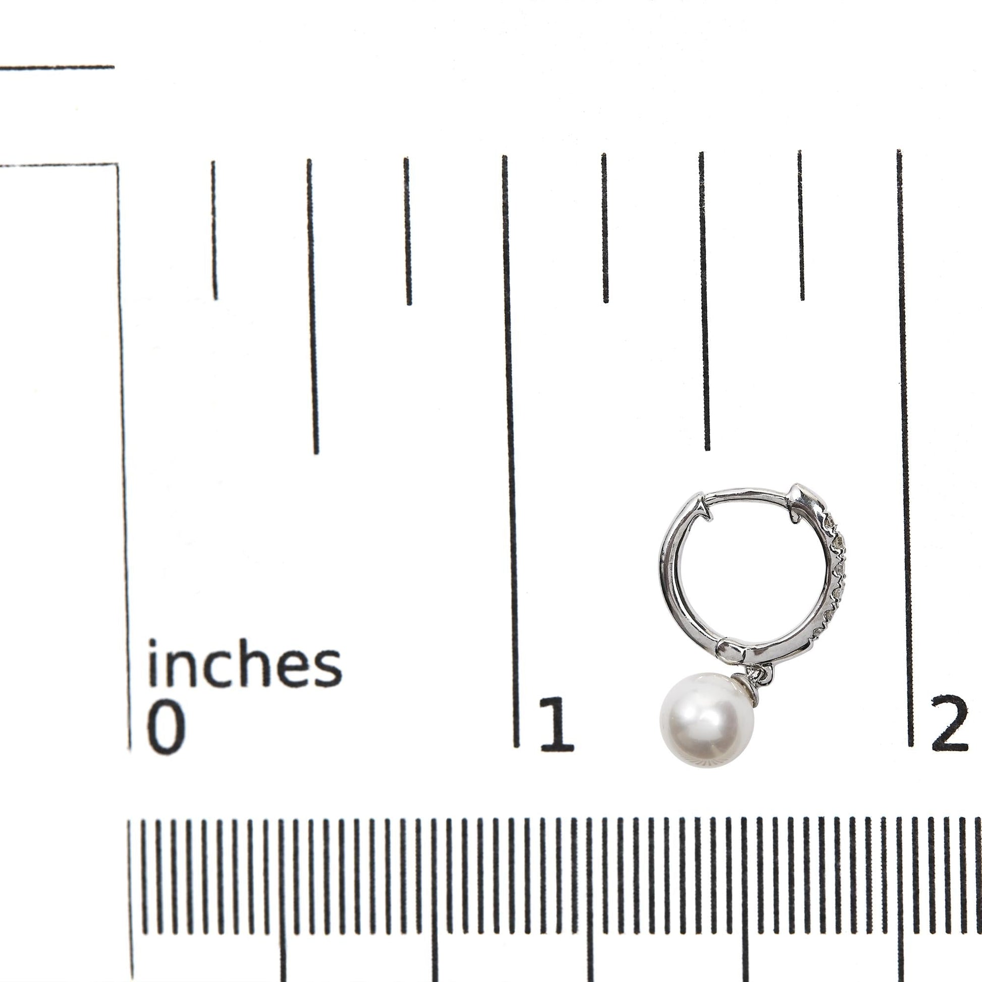 10K White Gold 6x6 MM Cultured Freshwater Pearl and Diamond Accent Drop Huggy Earring (H-I Color, I1-I2 Clarity)-4